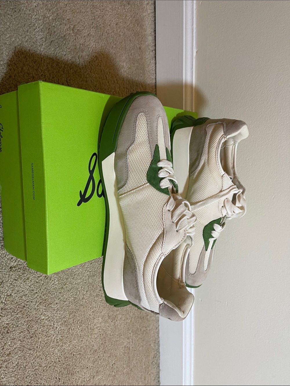 Sam Edelman Cream and Green Low-Top Sneakers woman’s Langley size 9 - Picture 15 of 16